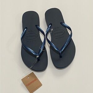Havaianas Metallic Navy Slim Flip Flops 7/8 W